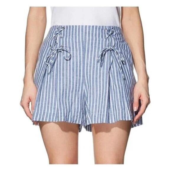Guess Hermosa Linen Allover Striped Lace Up High Rise Shorts Size Small - Picture 1 of 8
